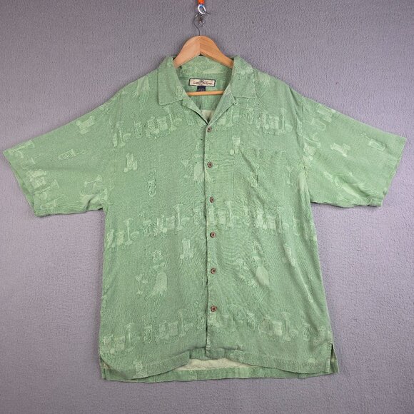 Tommy Bahama Shirt Men Size Large Green Hulu Girls Martinis Silk Button Down VTG - Picture 1 of 8